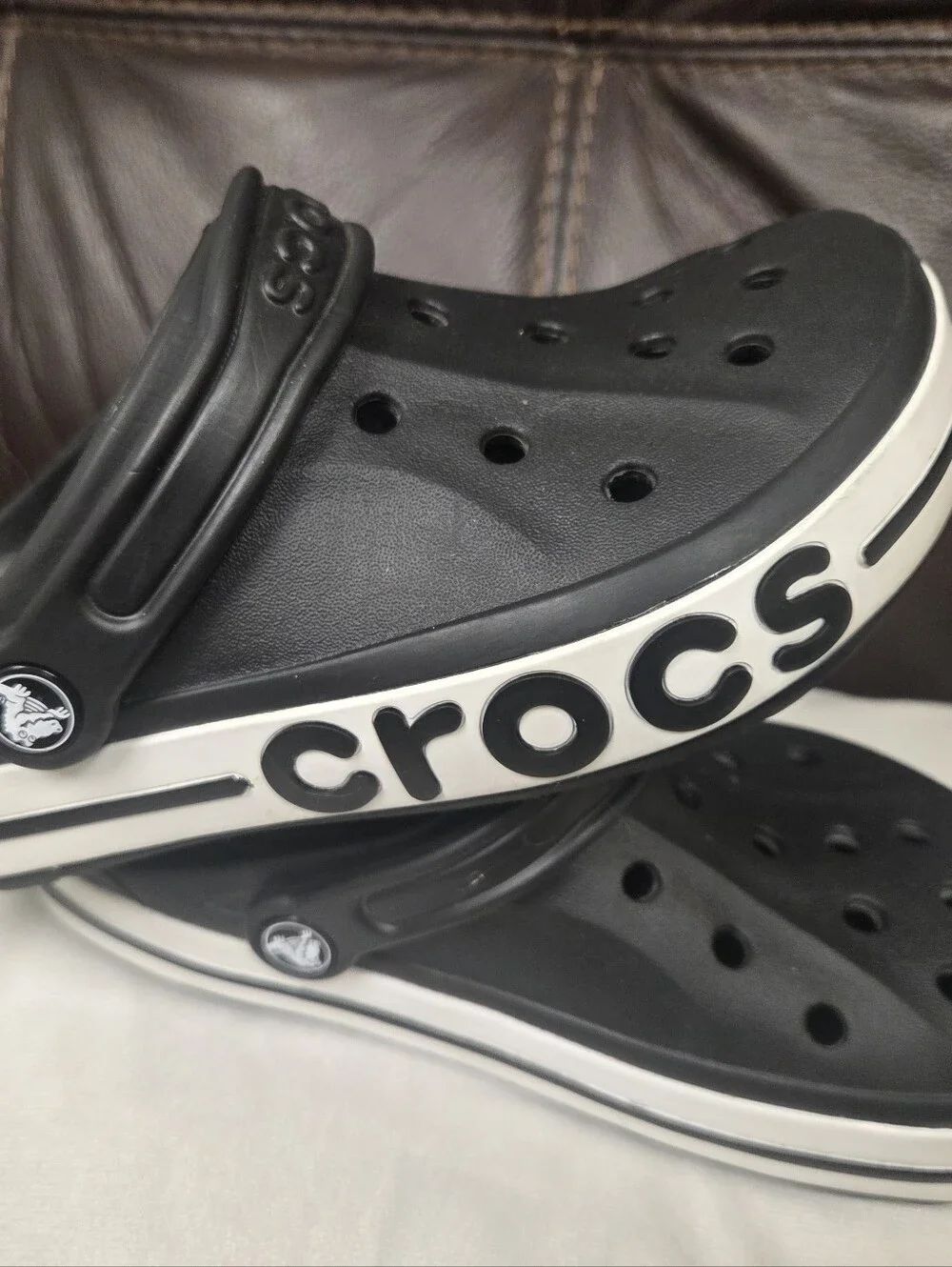 CROCS Kids' Black and White Sport Clog Sandals